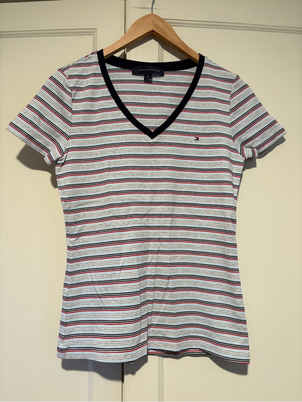 Tommy Hilfiger Classic Striped V-Neck Cotton Tee